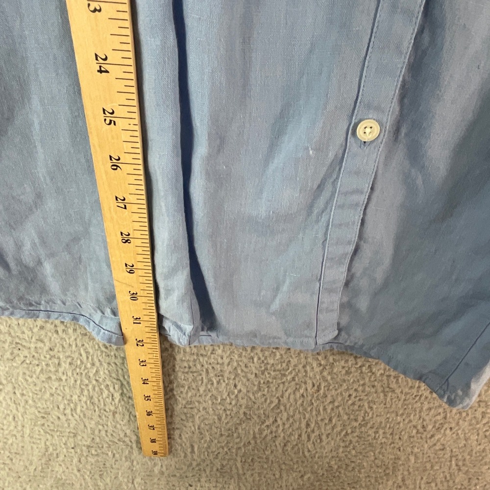 J. Jill Linen Ruffle Button Front Tunic Women Large Blue Long Sleeve Coastal - Picture 6 of 9